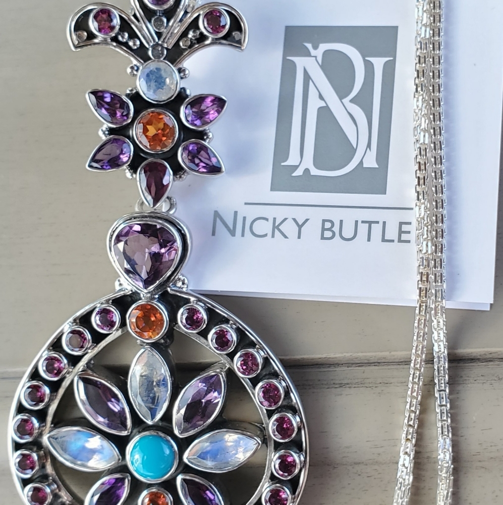 Nicky Butler 925 Sterling Silver Gemstone Designer Pendant Enhancer Necklace NB